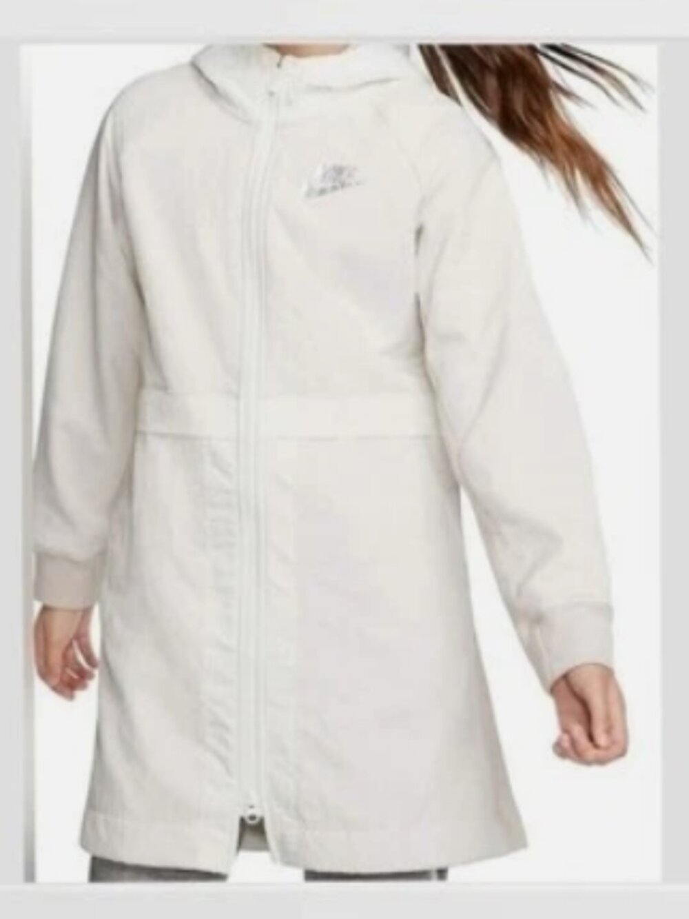 Nike Girls Hooded Longline Full Zip Jacket Coat White